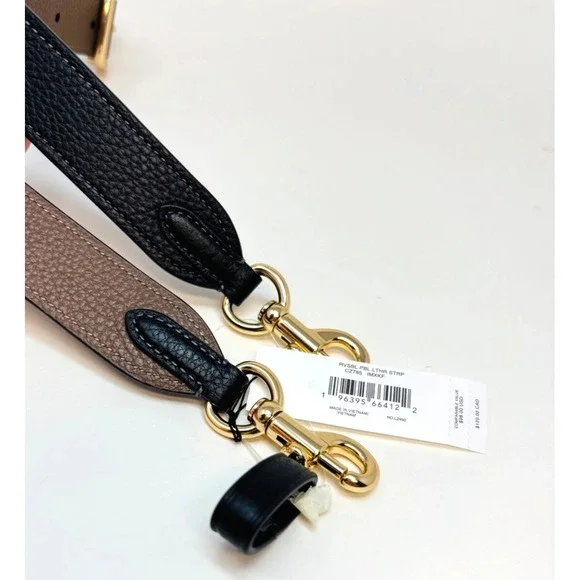 Coach CZ785 Reversible Replacement Adjustable Strap Black Gold Stone Leather NWT - Picture 9 of 12